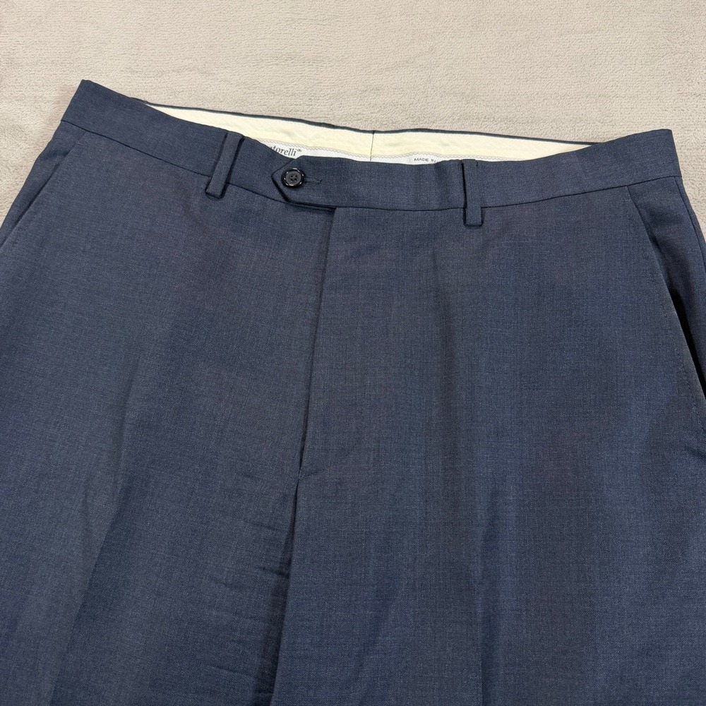 Santorelli Romeo Mens 35x34 Luxury Serge Blue Virgin Wool Flat Front Dress Pants - Picture 4 of 13